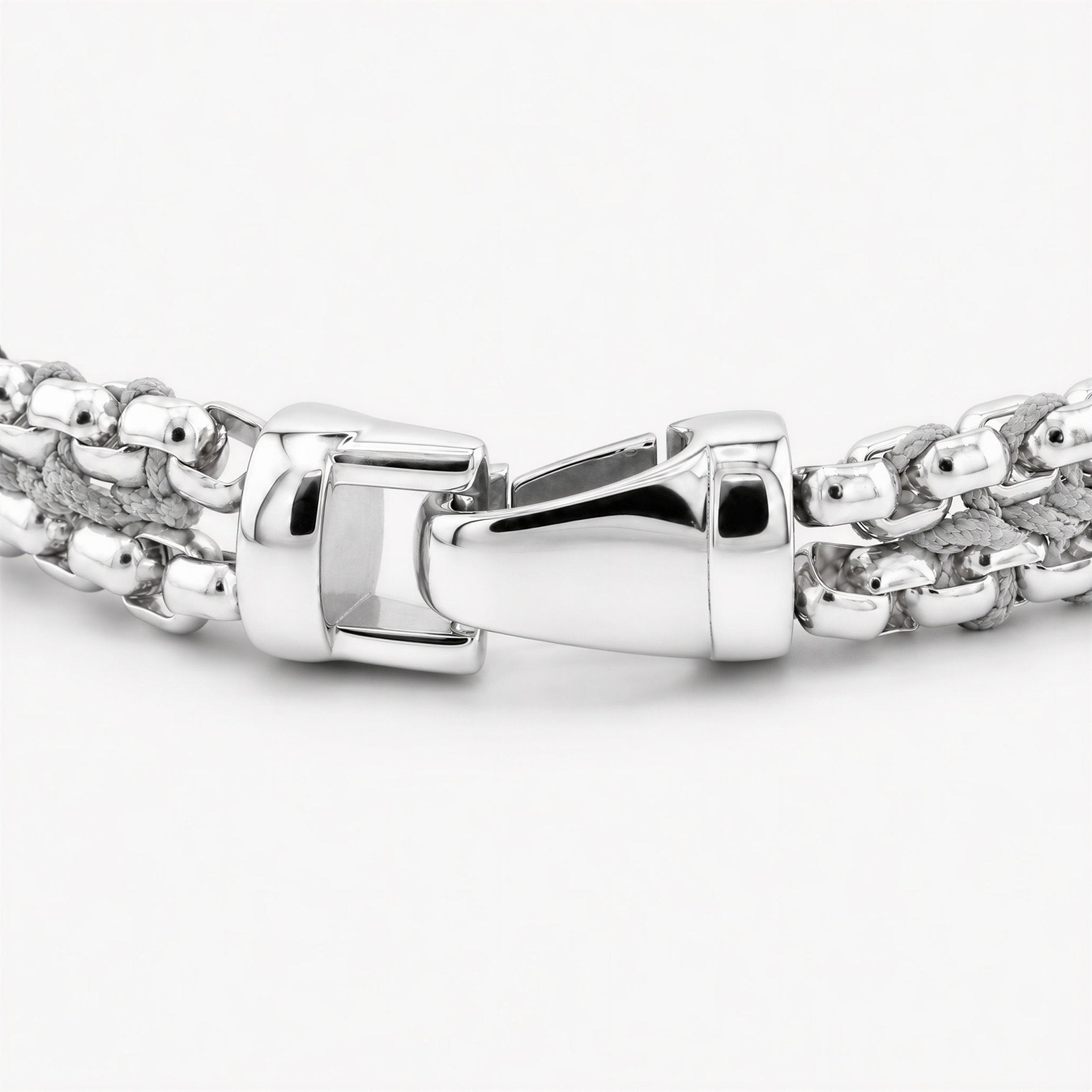 Woven Box Chain Silver Bracelet (Light Grey) - Kompsós