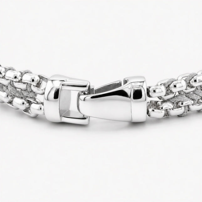 Woven Box Chain Silver Bracelet (Light Grey) - Kompsós
