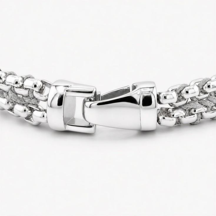 Woven Box Chain Silver Bracelet (Light Grey) - Kompsós