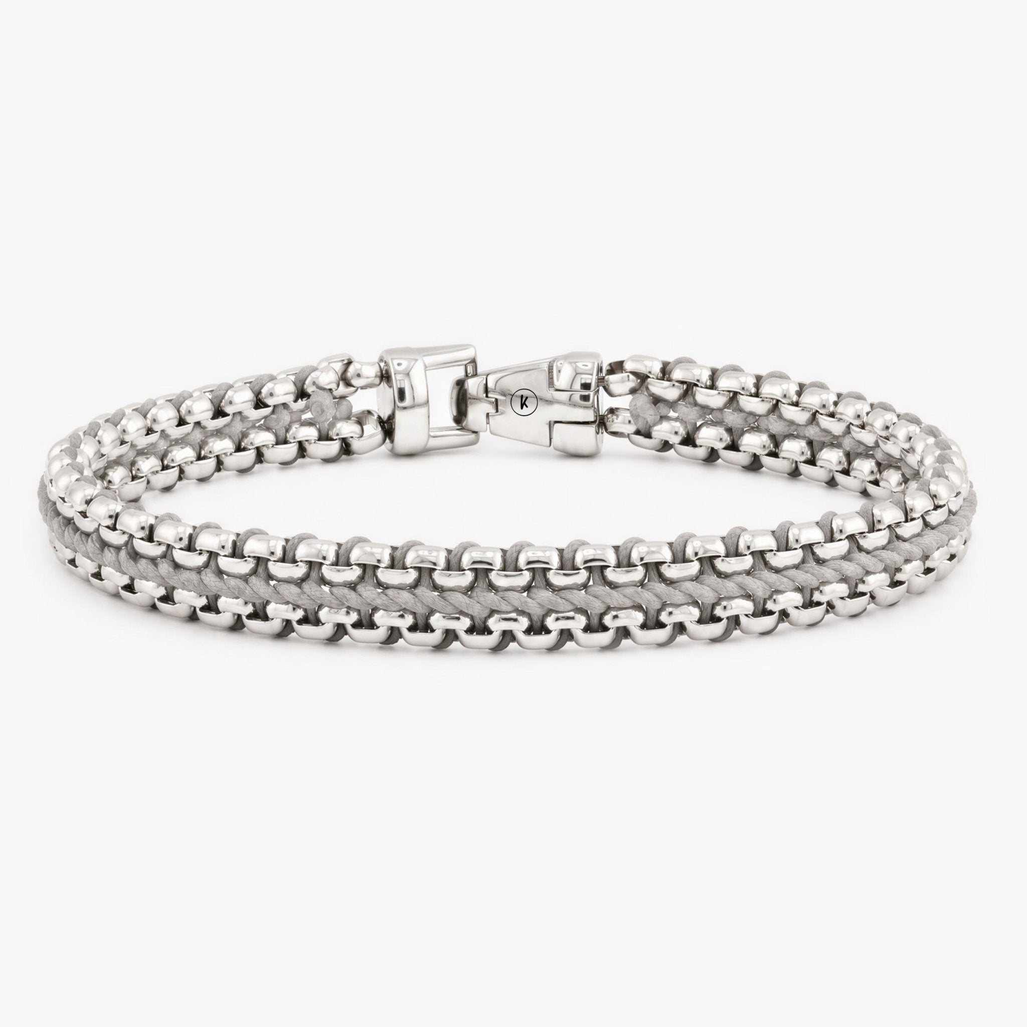 Woven Box Chain Silver Bracelet (Light Grey) - Kompsós
