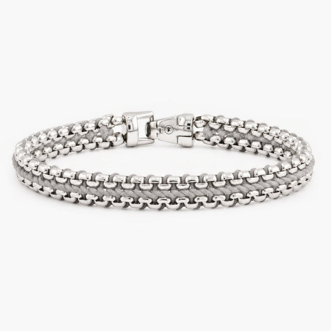Woven Box Chain Silver Bracelet (Light Grey) - Kompsós