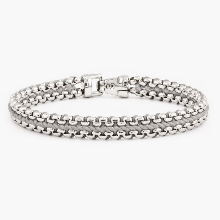 Woven Box Chain Silver Bracelet (Light Grey) - Kompsós