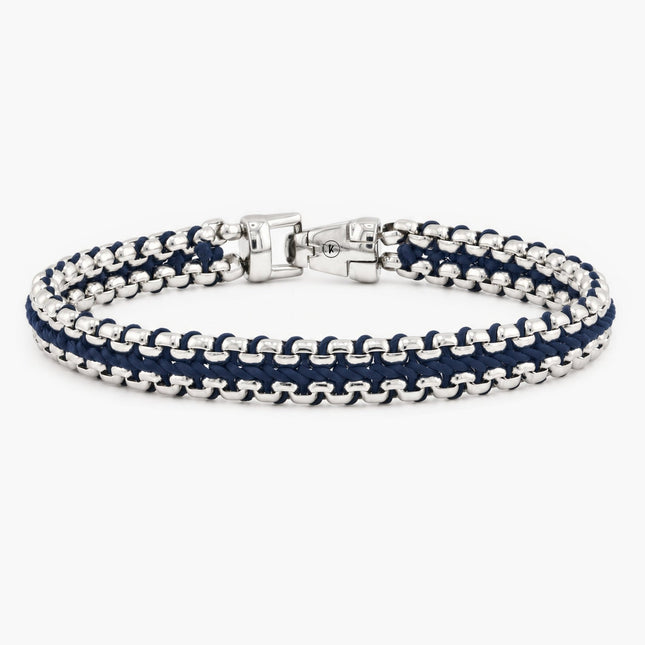 Woven Box Chain Silver Bracelet (Navy Blue) - Kompsós