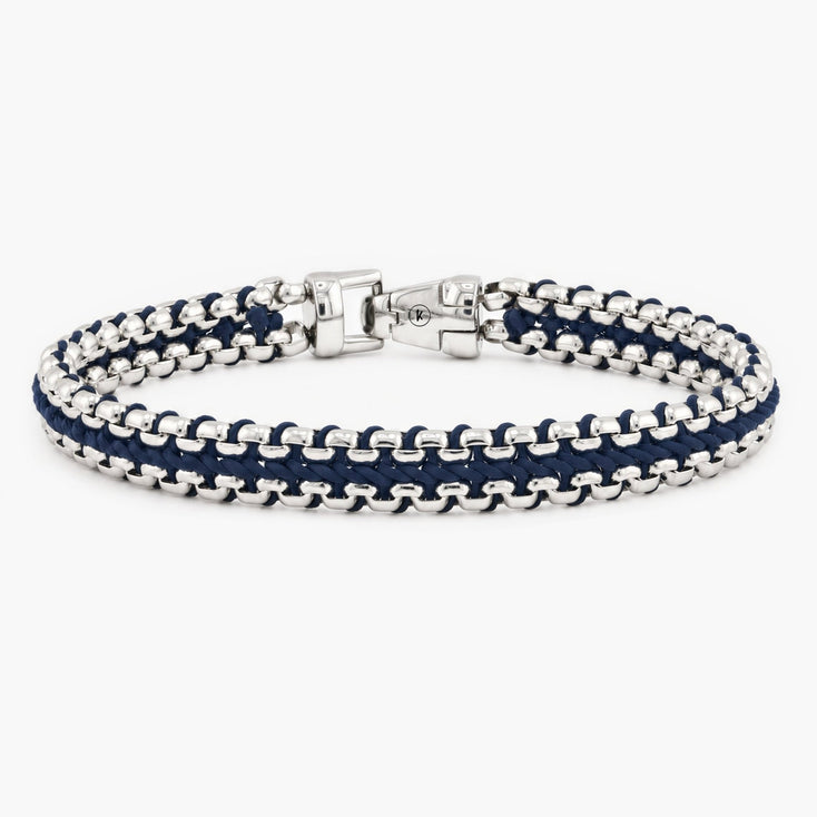 Woven Box Chain Silver Bracelet (Navy Blue) - Kompsós