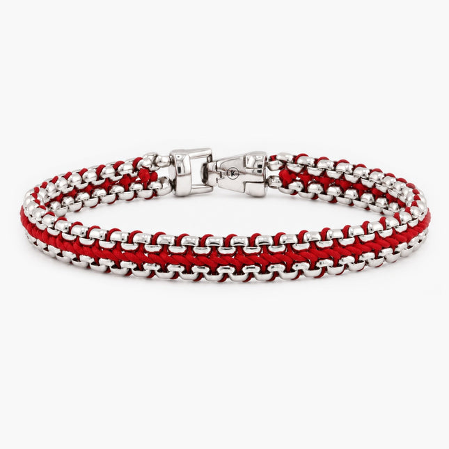 Woven Box Chain Silver Bracelet (Red) - Kompsós