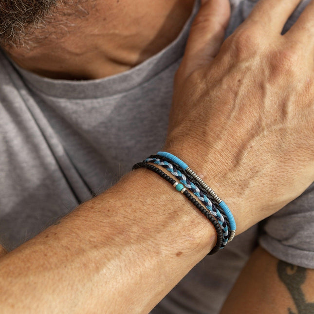 2mm Beads Dandy Bracelet (Matte Black/Blue)-Bracelet-Kompsós
