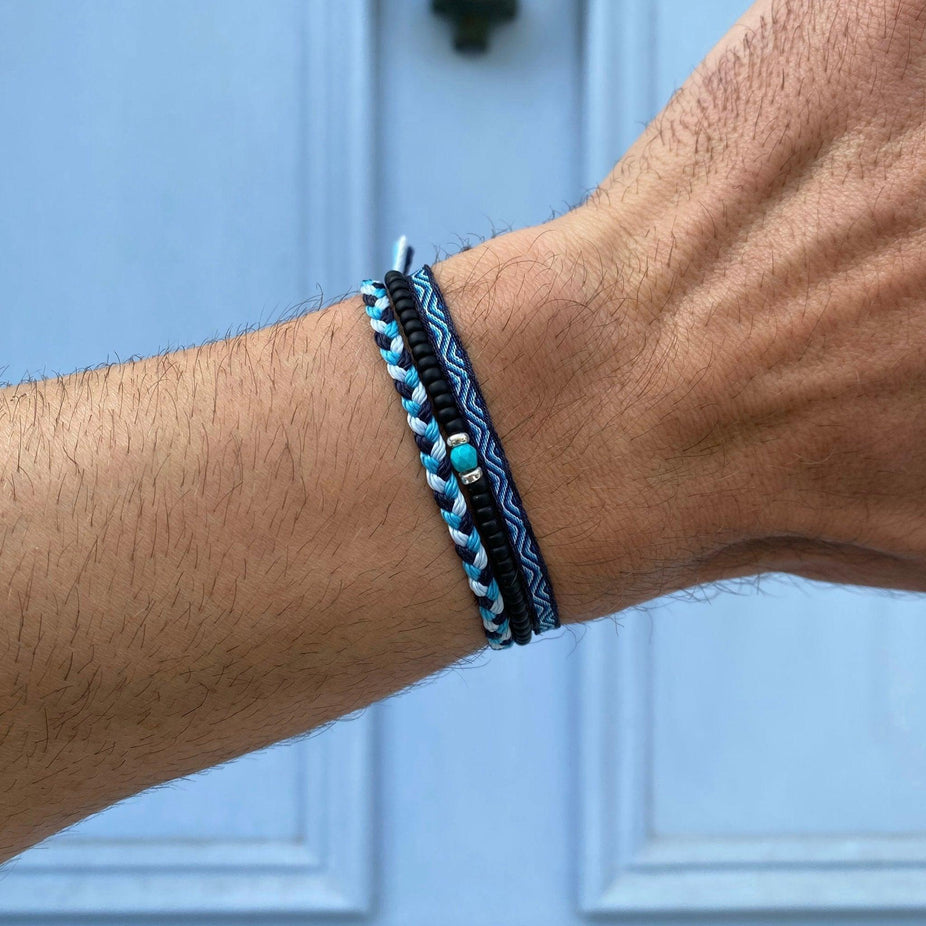 2mm Beads Dandy Bracelet (Matte Black/Blue)-Kompsós