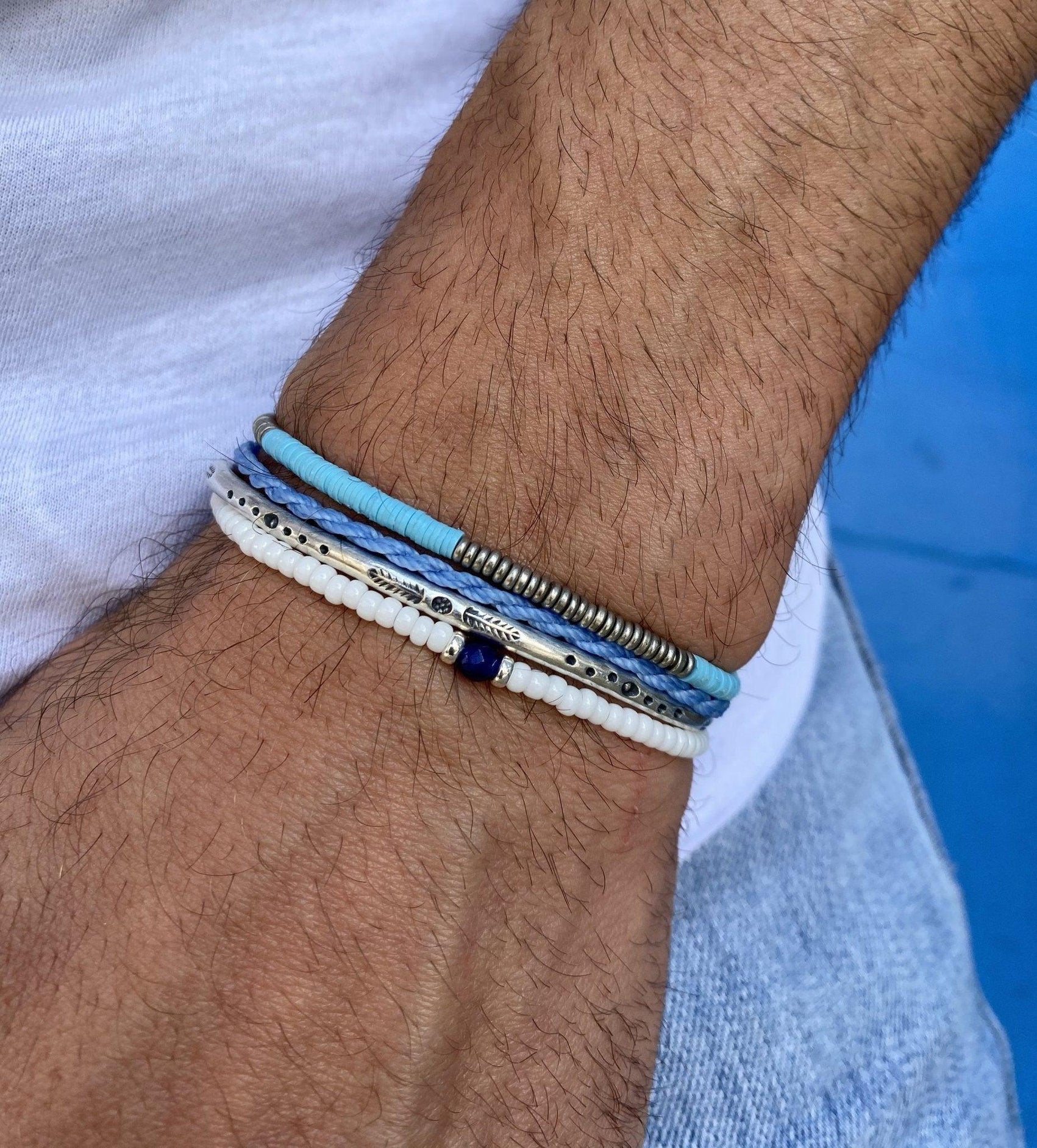 2mm Beads Dandy Bracelet (White/Blue)-Kompsós
