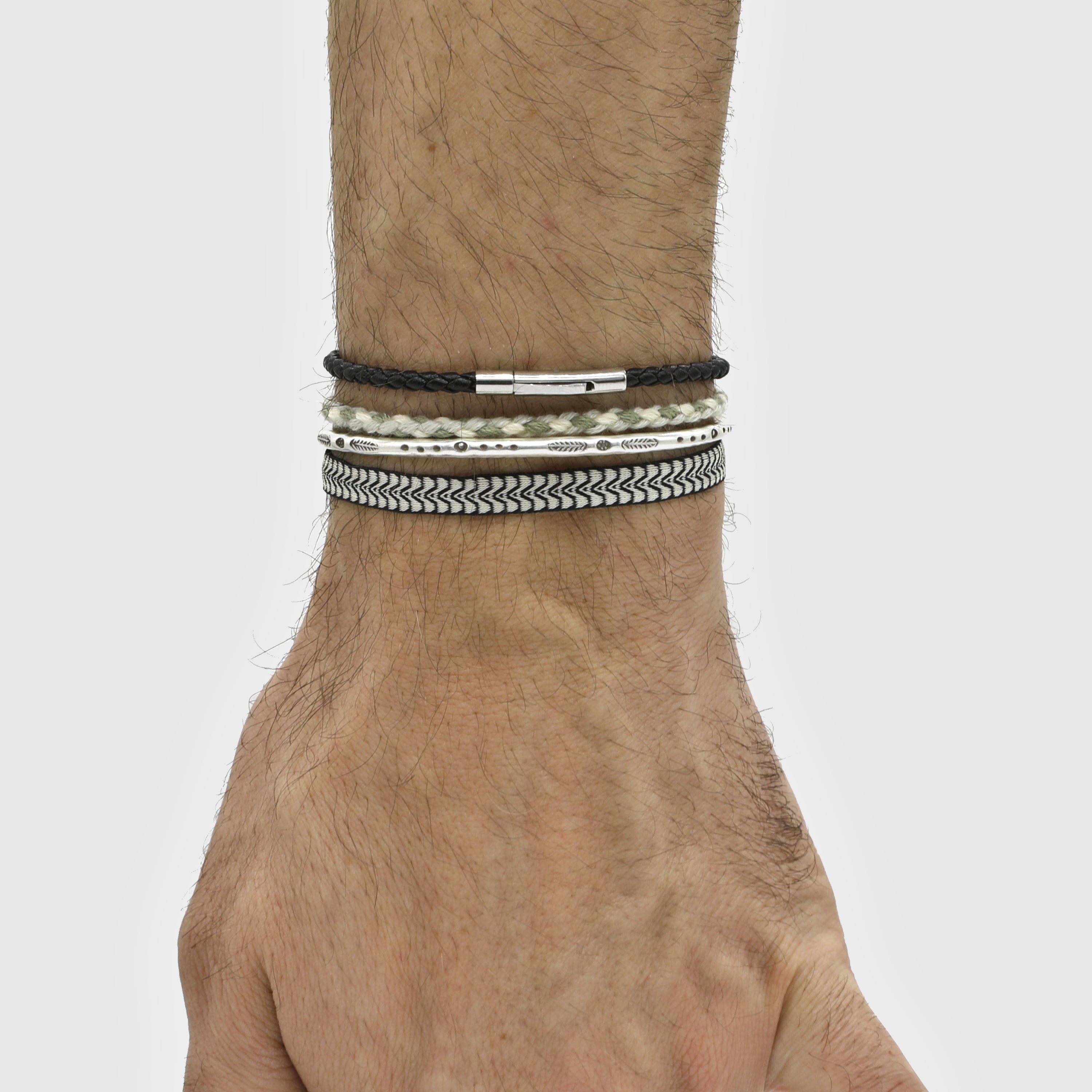 3mm Italian Leather Bracelet With Silver Clasp (Black)-Jewelry-Kompsós