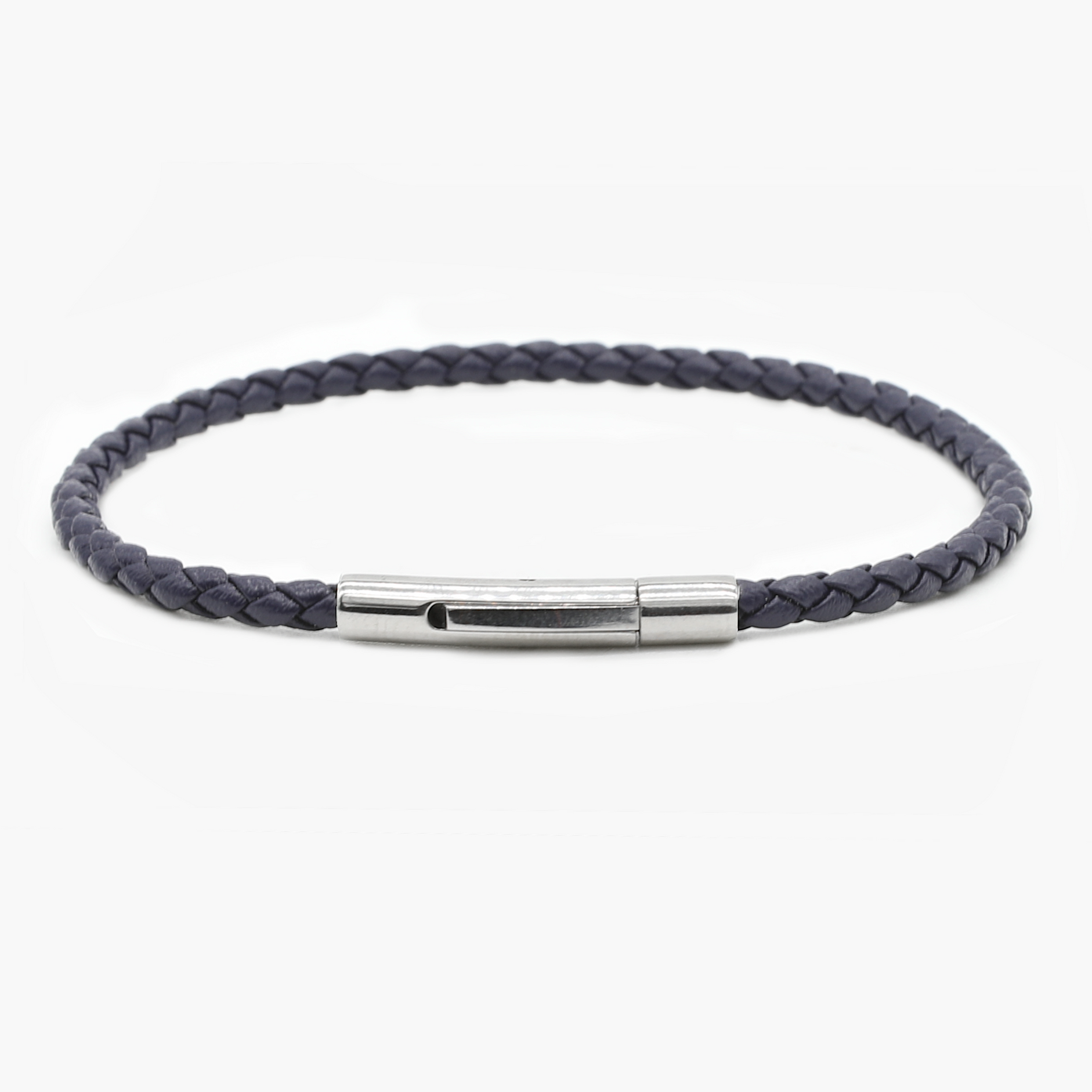 3mm Italian Leather Bracelet With Silver Clasp (Night Blue)-Jewelry-Kompsós
