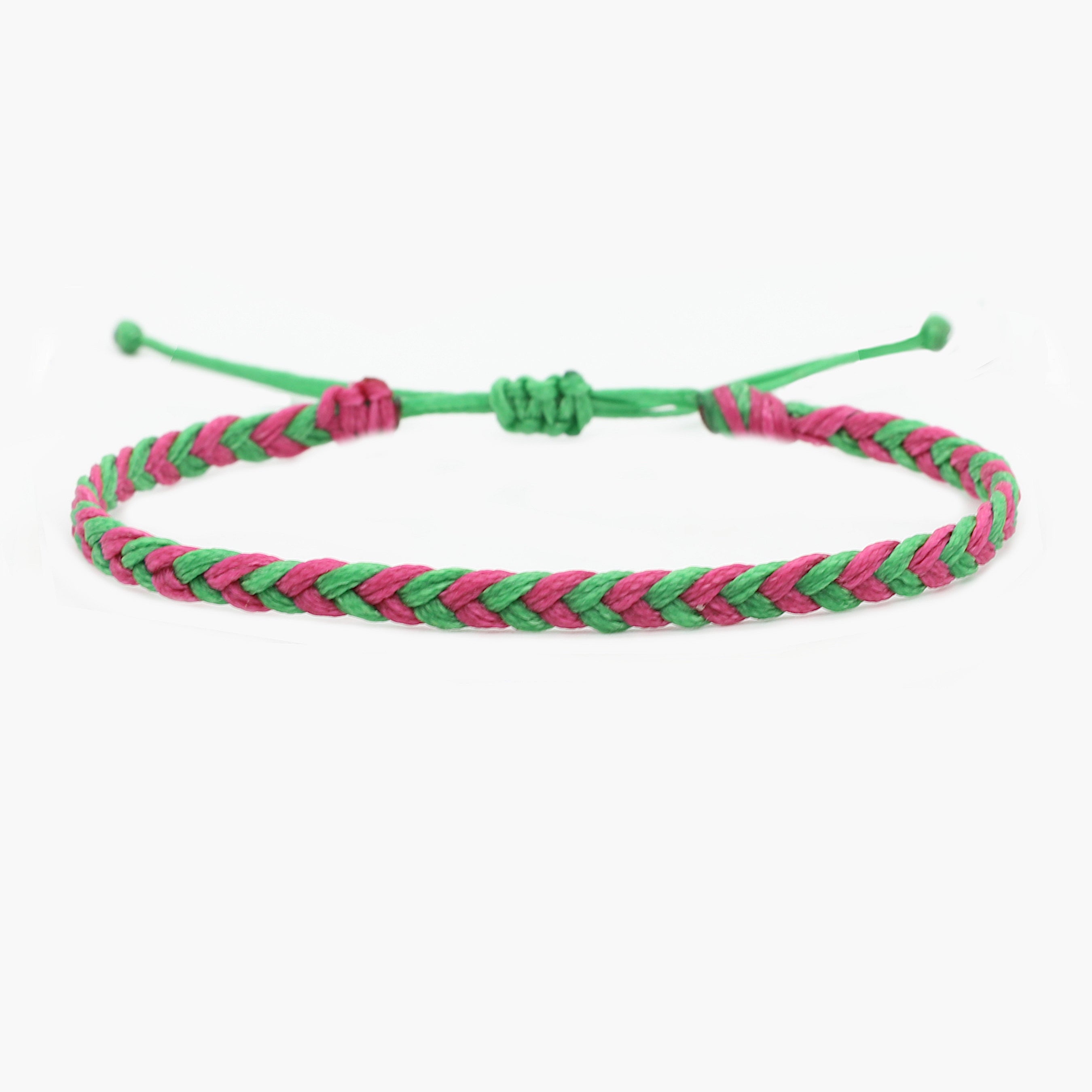 Adjustable Mini Braided Bracelet (Green/Burgundy)-Bracelet-Kompsós