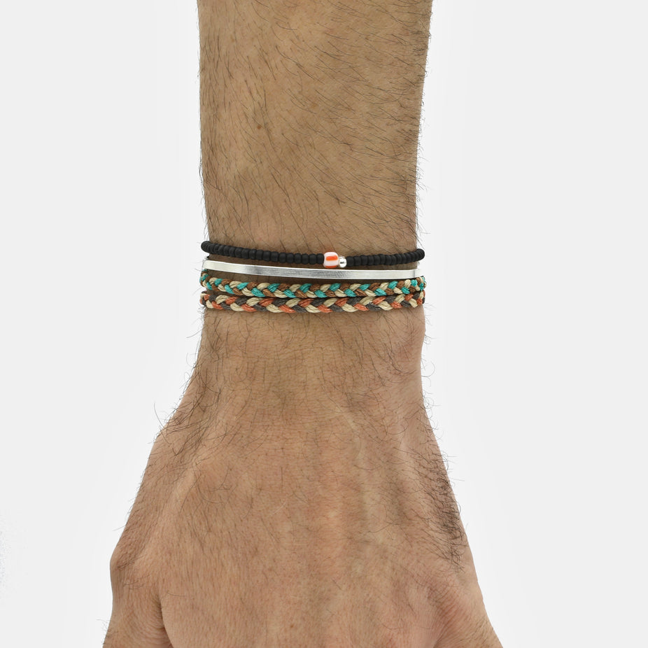 Adjustable Mini Braided Bracelet (Turquoise/Cream)-Bracelet-Kompsós