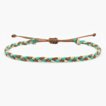 Adjustable Mini Braided Bracelet (Turquoise/Cream)-Bracelet-Kompsós