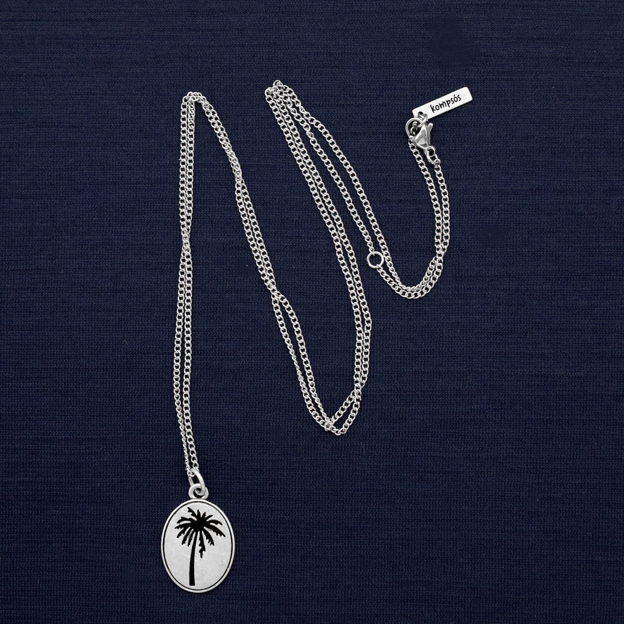 Black Enamelled Silver Palm Tree Necklace-Necklace-Kompsós