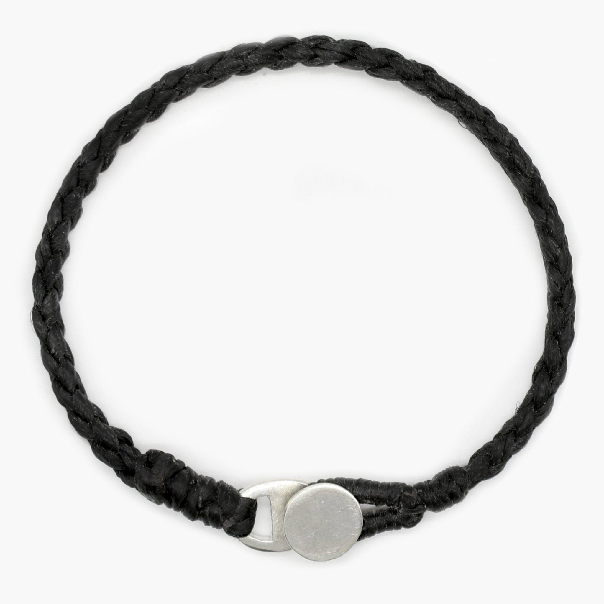 Braided Bracelet With Silver Button (Black)-Kompsós