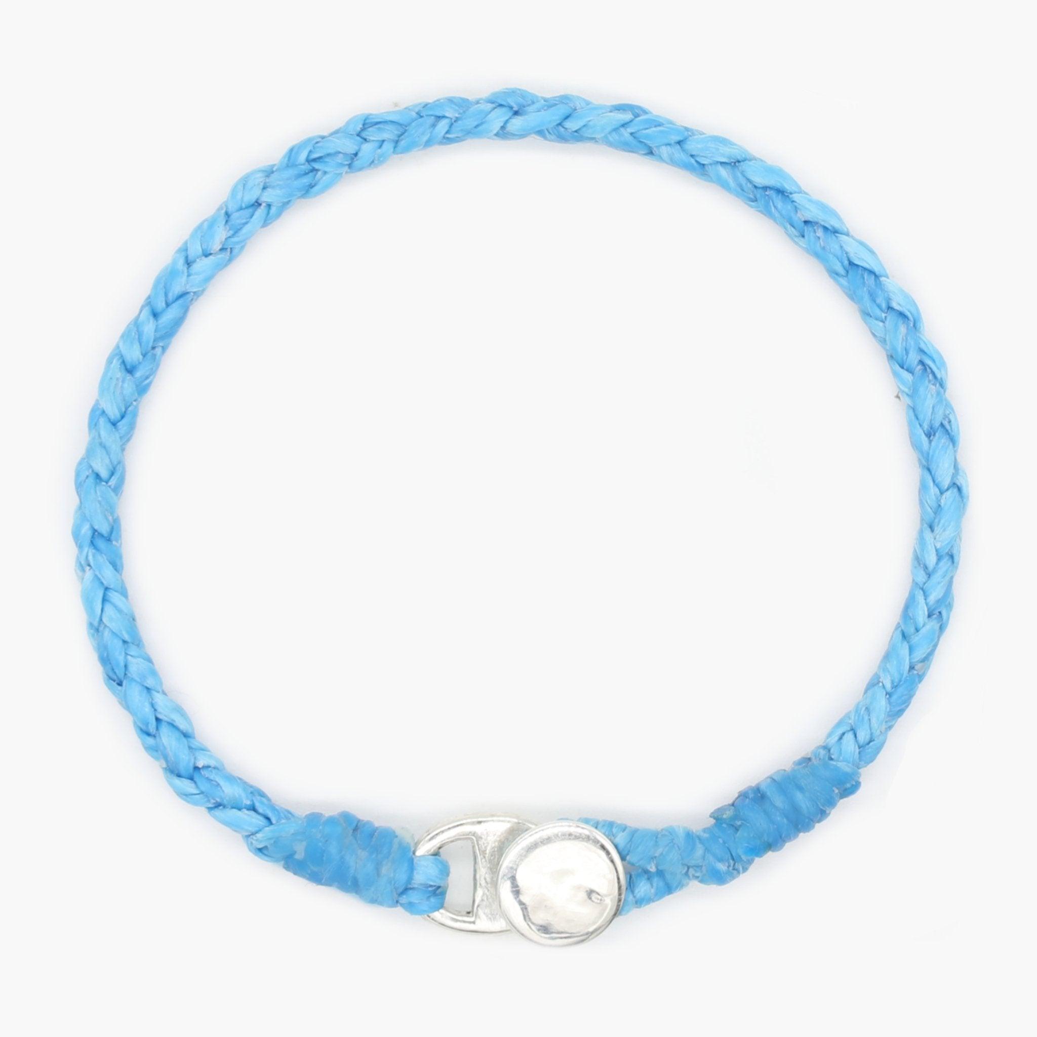 Braided Bracelet With Silver Button (Light Blue)-Kompsós