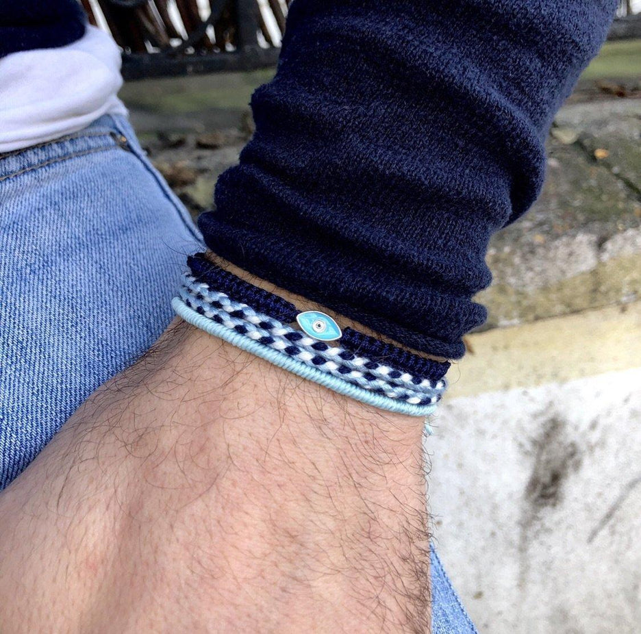 Braided Evil Eye Bracelet (Light Blue)-Kompsós