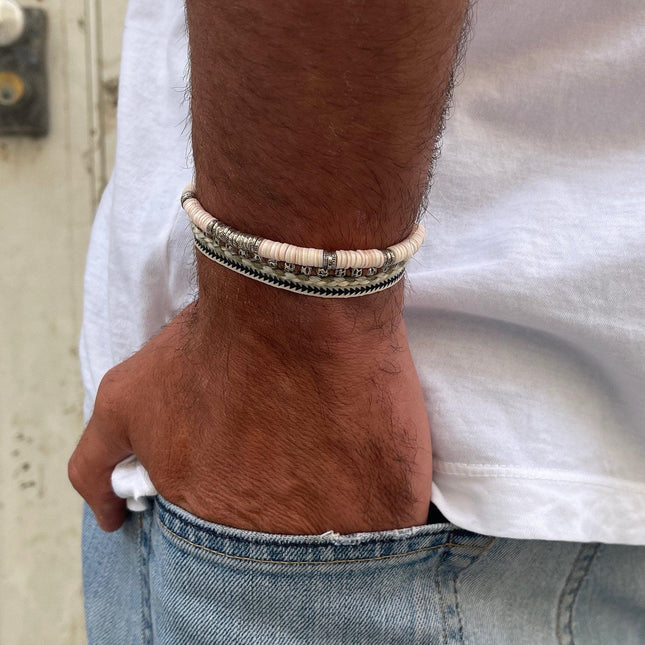 Braided "Kamasan" Silver Bracelet (Brown)-Kompsós