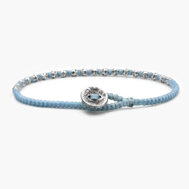 Braided "Kamasan" Silver Bracelet (Light Blue)-Jewelry-Kompsós