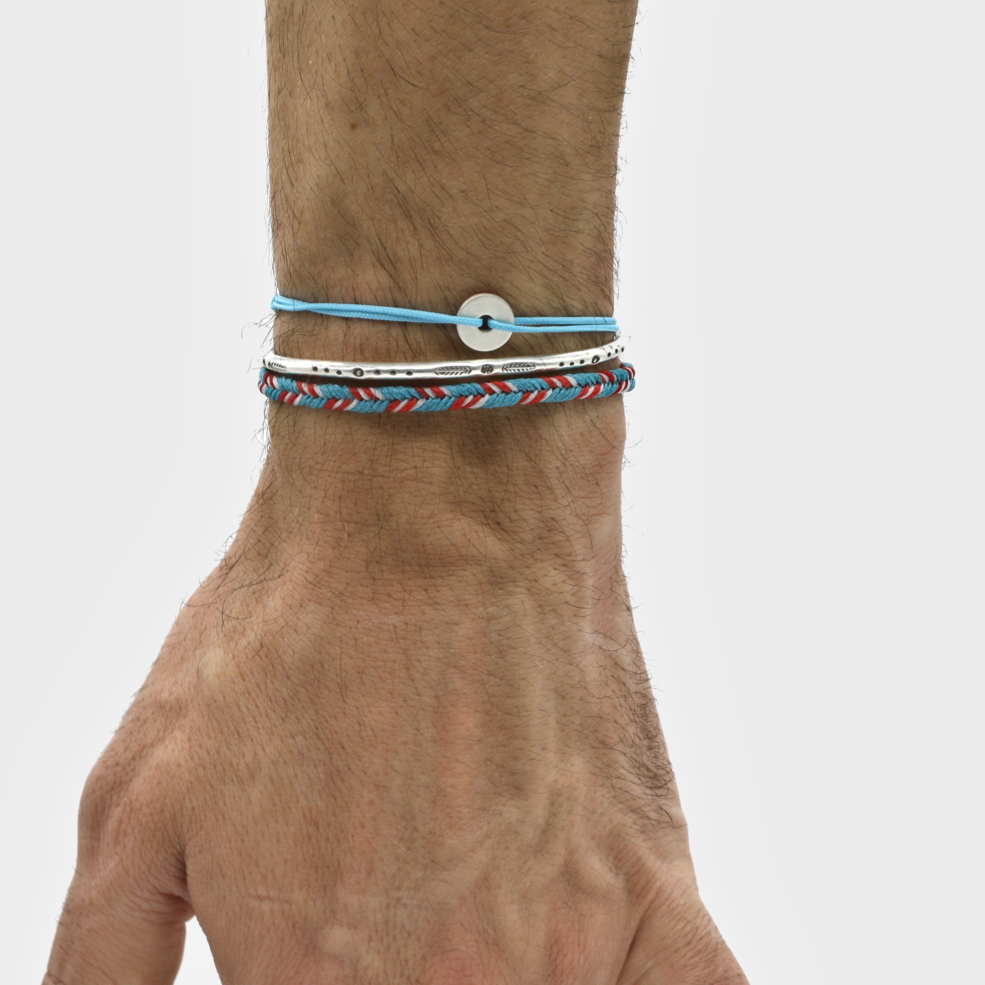 Cord Bracelet With Sterling Silver Round Button (Santorini Blue)-Jewelry-Kompsós