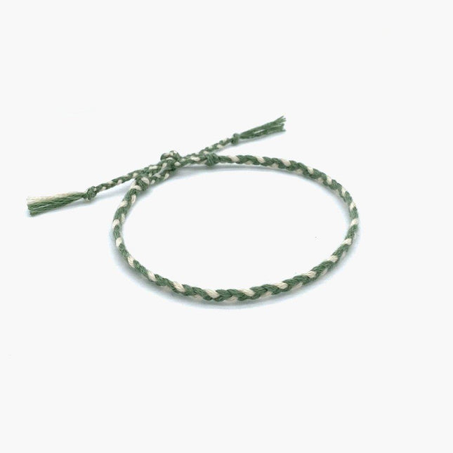 Cotton Temple Bracelet (Green/Cream)-Kompsós
