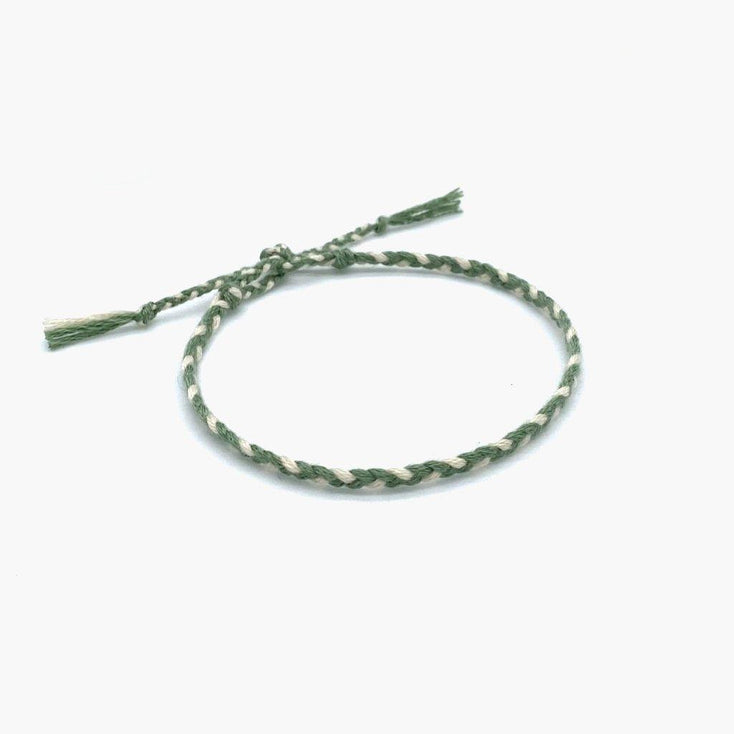 Cotton Temple Bracelet (Green/Cream)-Bracelet-Kompsós