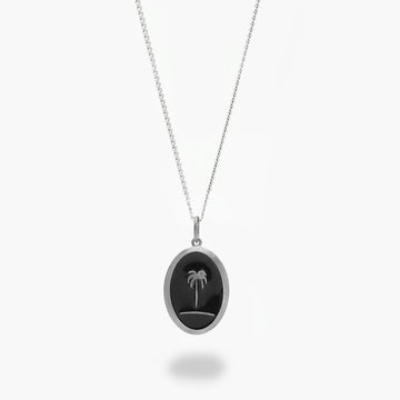 Enamelled Black Palm Tree Silver Necklace-Necklace-Kompsós
