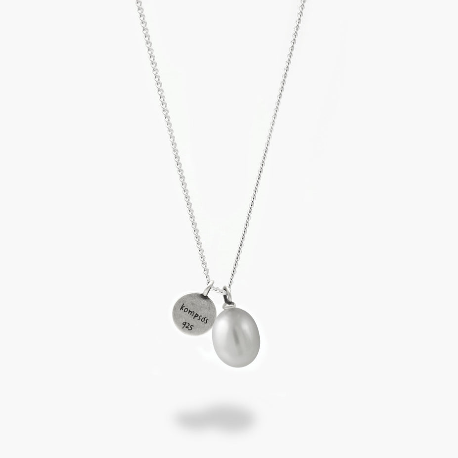 Freshwater Pearl With Evil Eye Necklace-Necklace-Kompsós