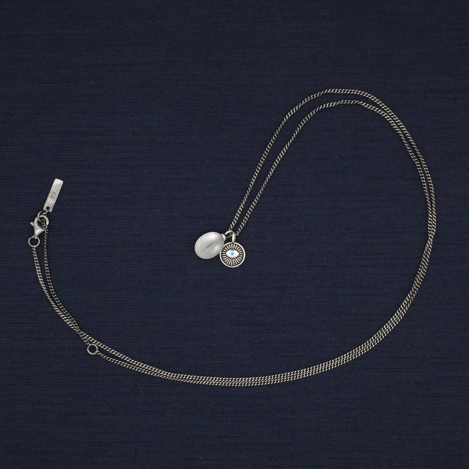 Freshwater Pearl With Evil Eye Necklace-Necklace-Kompsós