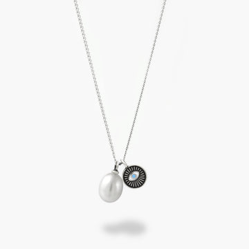 Freshwater Pearl With Evil Eye Necklace-Necklace-Kompsós