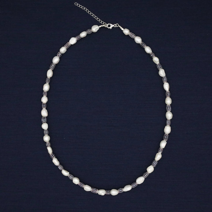 Freshwater Pearls Necklace With Vintage Chevron Beads-Necklace-Kompsós