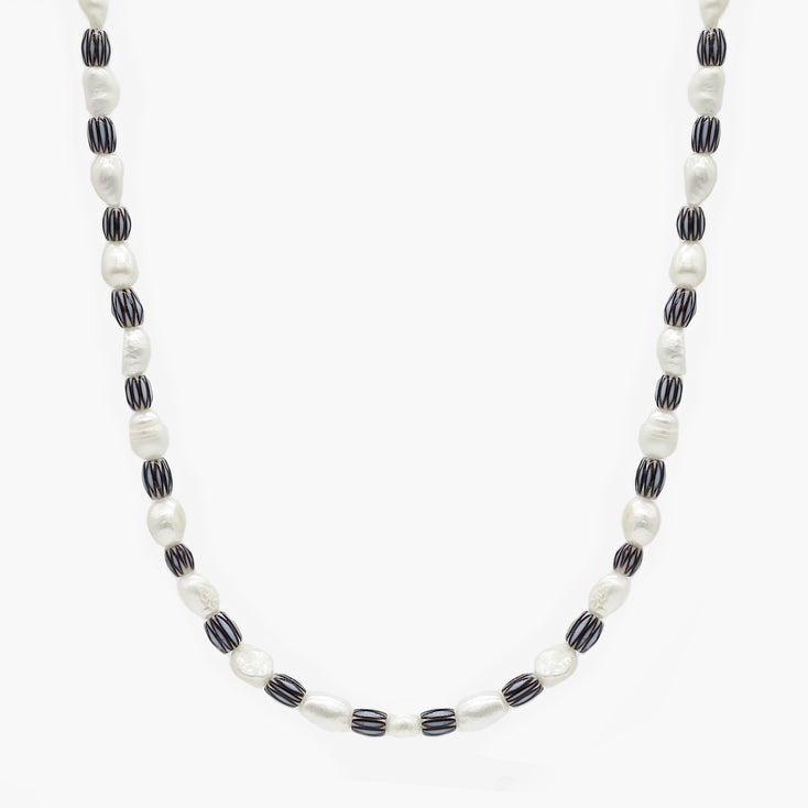 Freshwater Pearls Necklace With Vintage Chevron Beads-Necklace-Kompsós