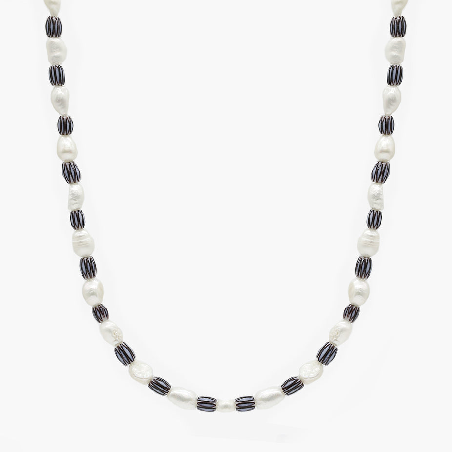 Freshwater Pearls Necklace With Vintage Chevron Beads-Necklace-Kompsós