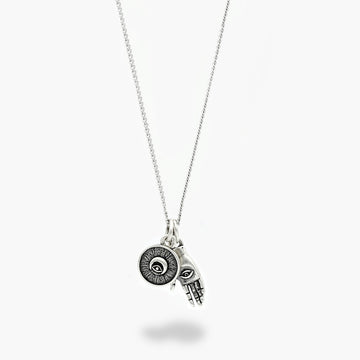 Hamsa & Evil Eye Double Pendants Silver Necklace-Necklace-Kompsós