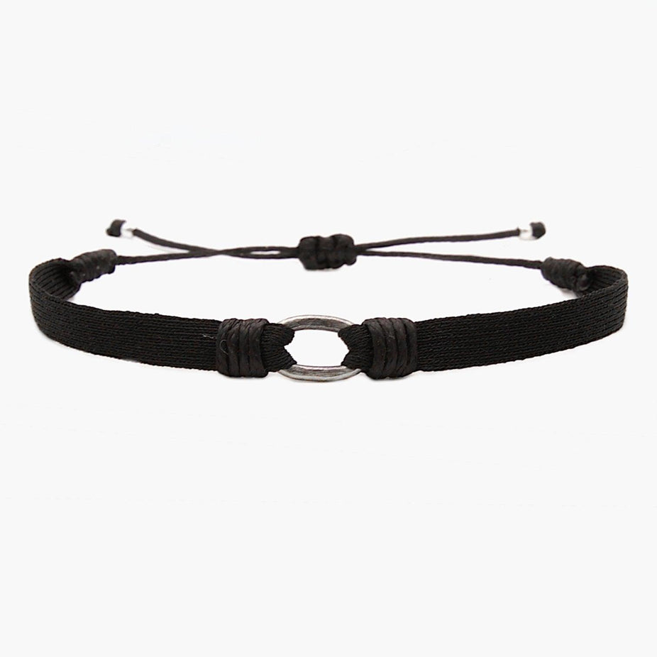 Handmade Purnama Bracelet With Silver Hoop (Black) - Kompsós