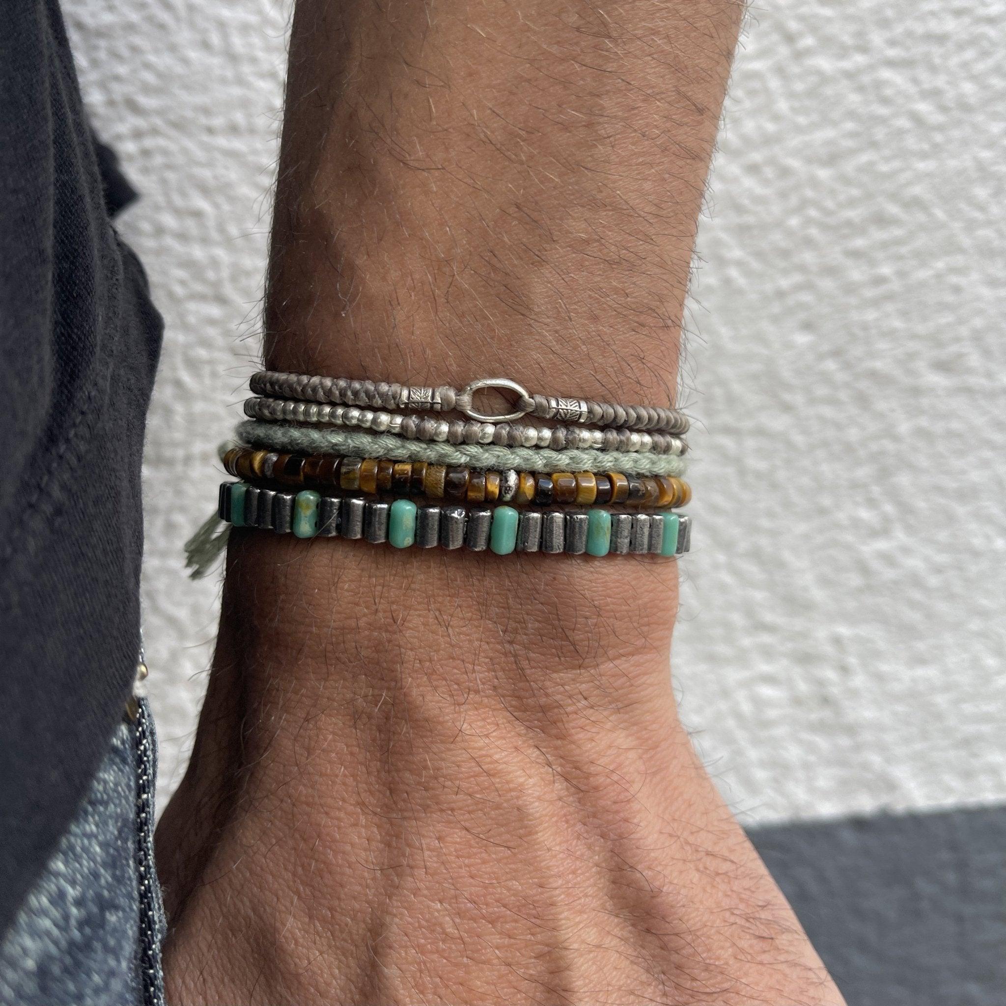Knot Silver Beads Bracelet (Light Brown)-Kompsós