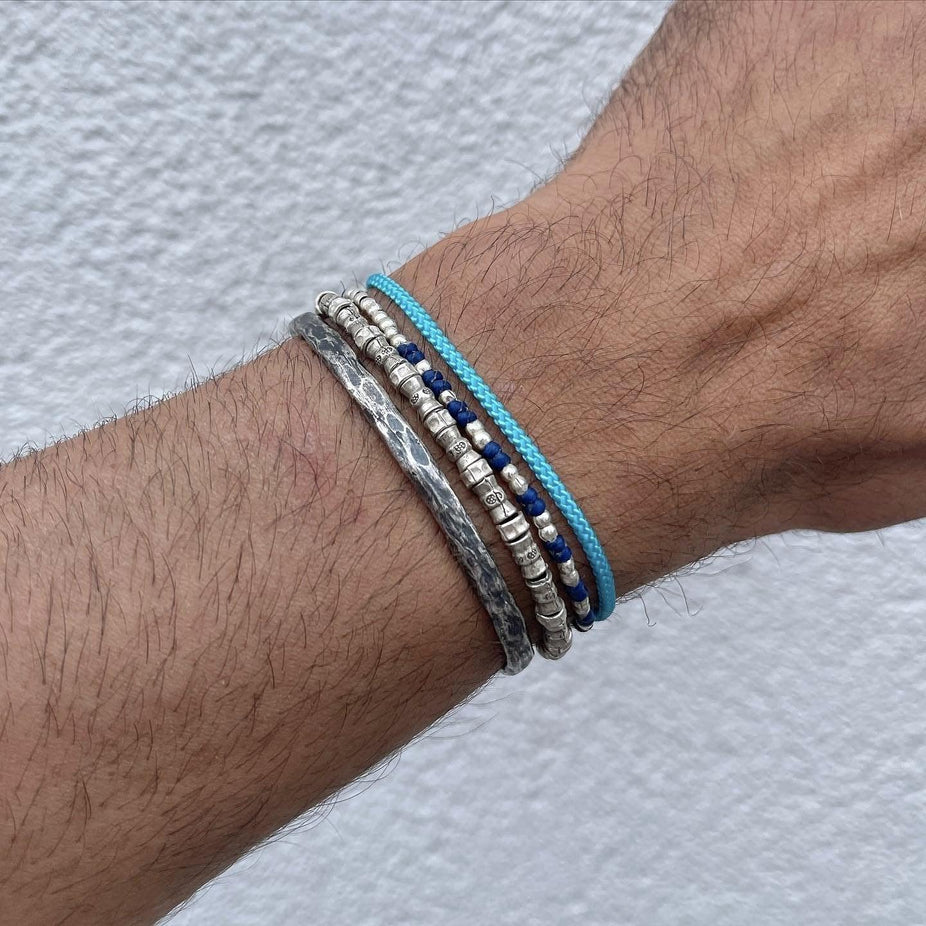 Knot Silver Beads Bracelet (Navy Blue)-Kompsós