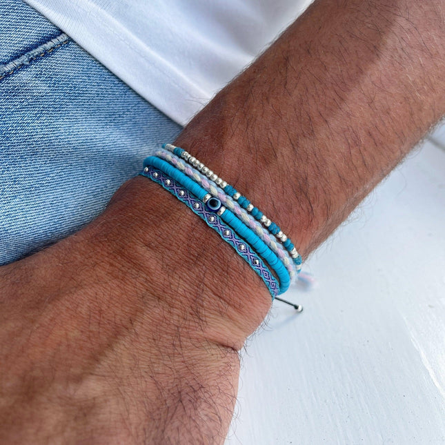 Knot Silver Beads Bracelet (Santorini Blue)-Kompsós