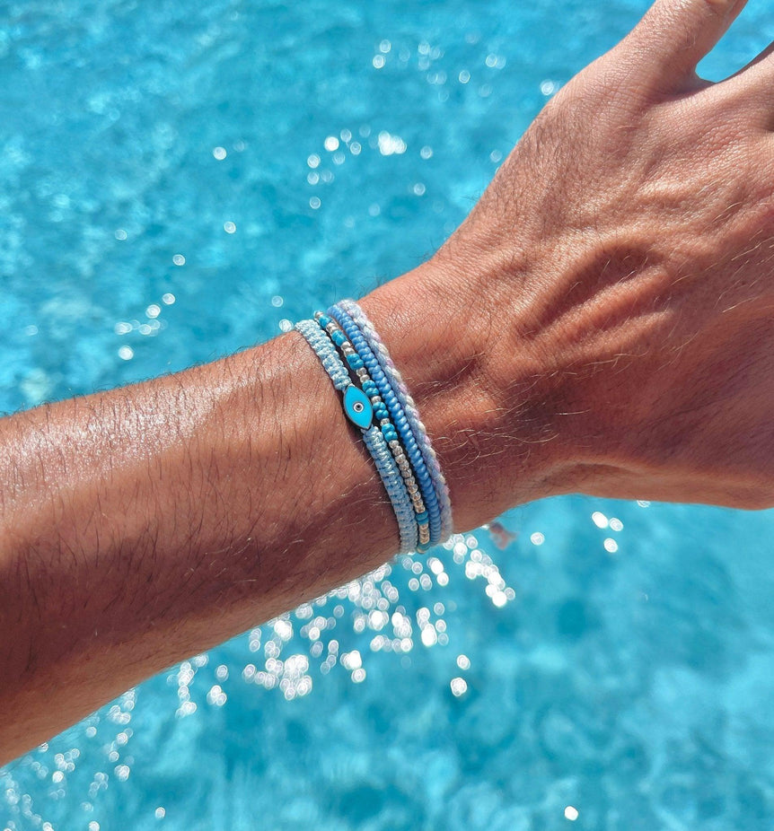 Knot Silver Beads Bracelet (Santorini Blue)-Kompsós