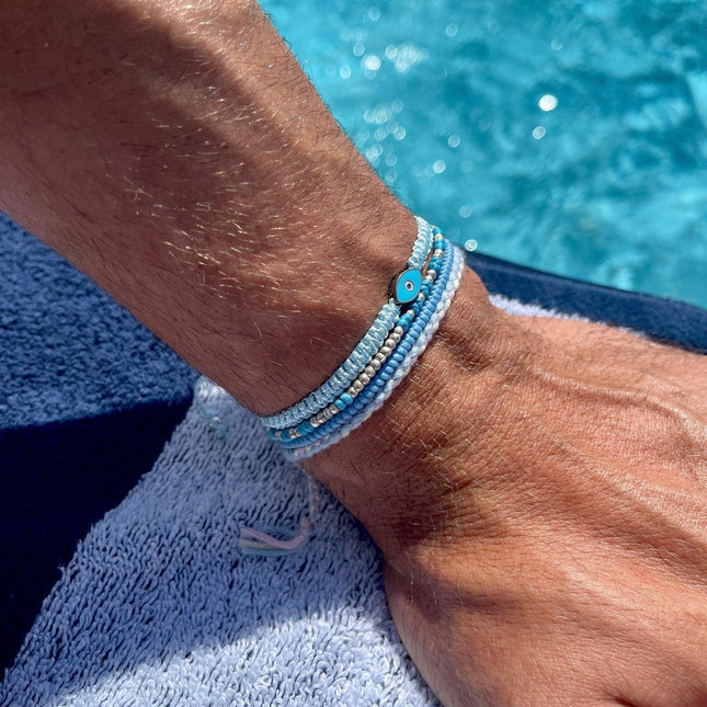 Knot Silver Beads Bracelet (Santorini Blue)-Kompsós