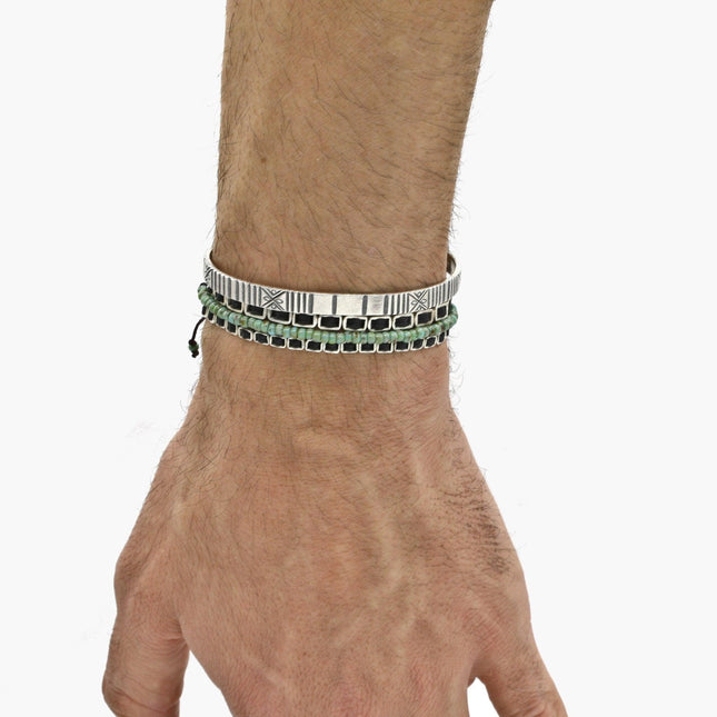 Maxi Braided "Matubo" Silver Bracelet (Black)-Jewelry-Kompsós