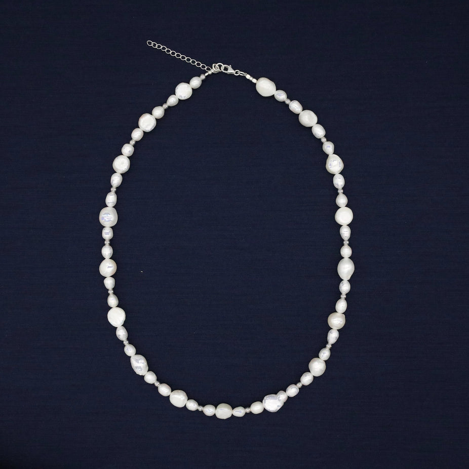 Maxi Freshwater Pearls Necklace With Silver Beads-Necklace-Kompsós