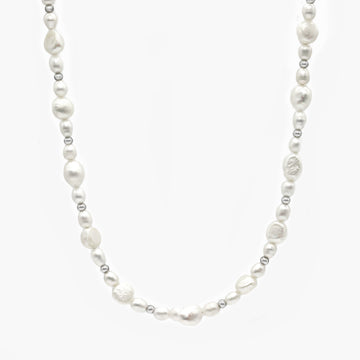 Maxi Freshwater Pearls Necklace With Silver Beads-Necklace-Kompsós