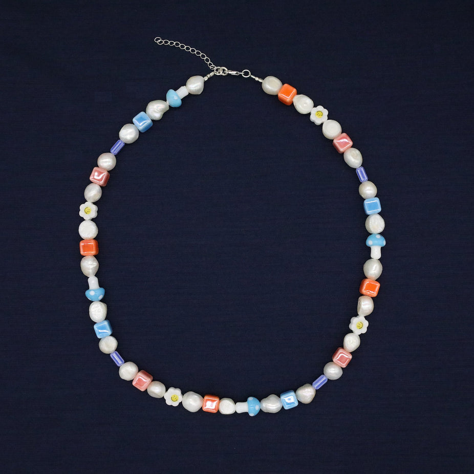 Maxi Necklace With Freshwater Pearls And Glass Beads-Necklace-Kompsós
