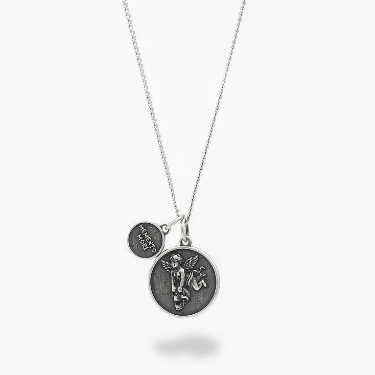 Memento Mori Double Tag Silver Necklace-Necklace-Kompsós
