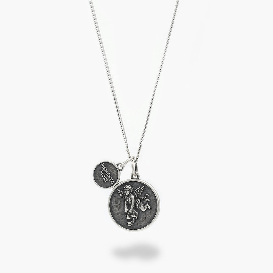 Memento Mori Double Tag Silver Necklace-Necklace-Kompsós