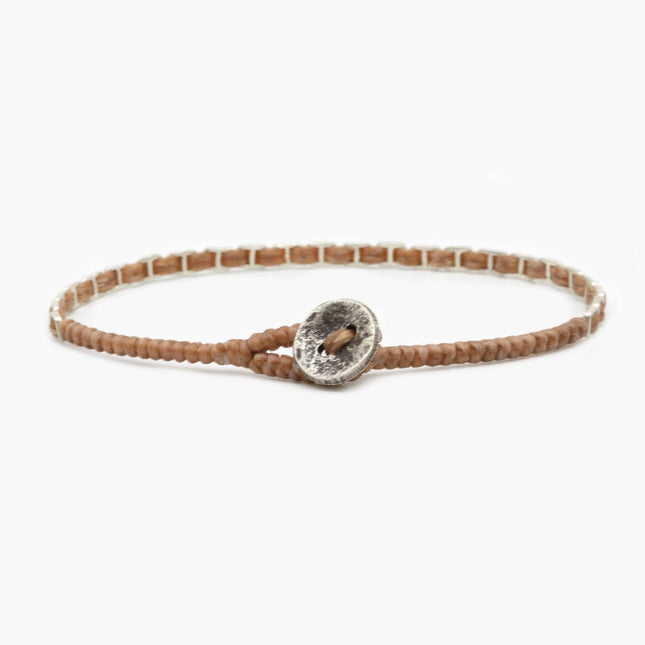 Mini Braided "Matubo" Silver Bracelet (Light Brown)-Jewelry-Kompsós