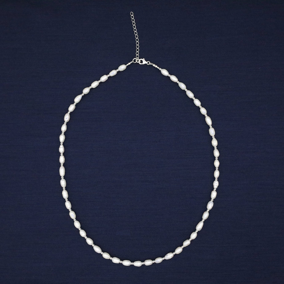 Mini Freshwater Pearls Necklace With Silver Beads-Necklace-Kompsós