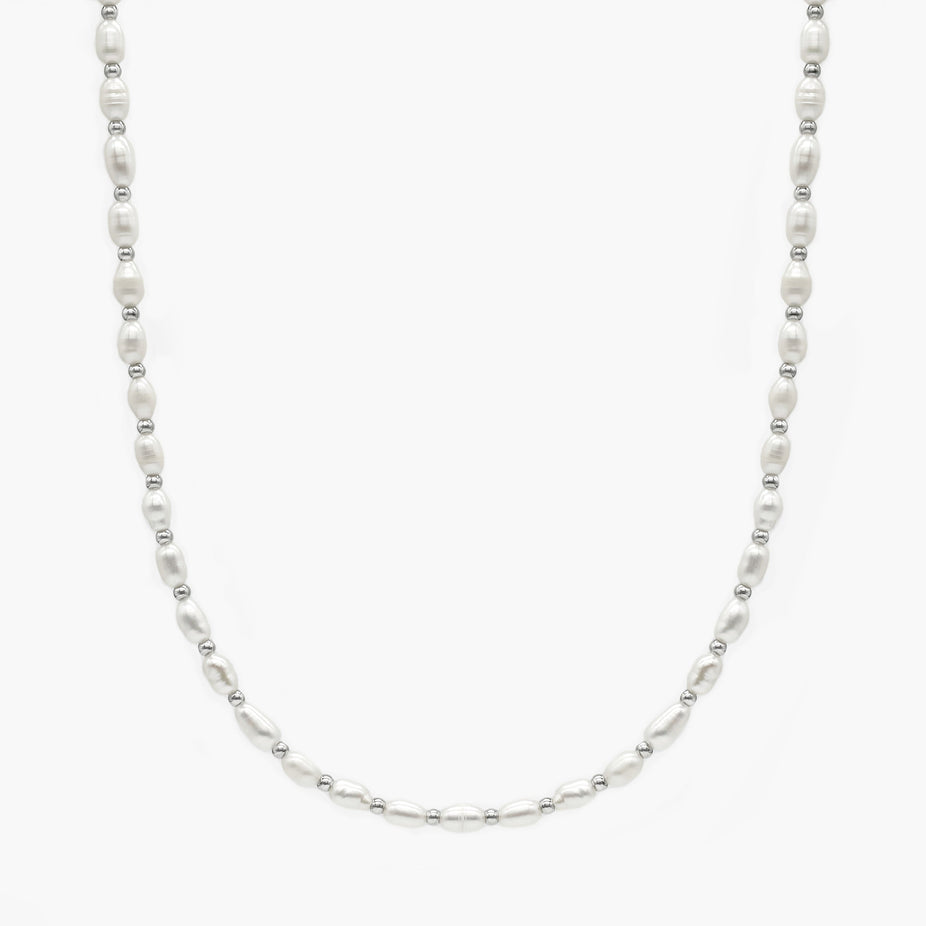 Mini Freshwater Pearls Necklace With Silver Beads-Necklace-Kompsós