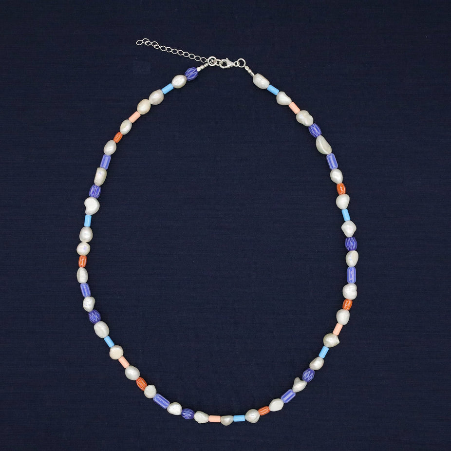 Mini Necklace With Freshwater Pearls And Glass Beads-Necklace-Kompsós